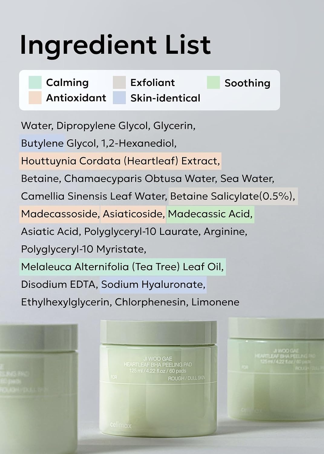 CELIMAX Ji.Woo.Gae Heartleaf BHA Peeling Pads, Double-Sided Exfoliating Toner Pads for Pore Care & Hydration, 60 Pads (125 ml)