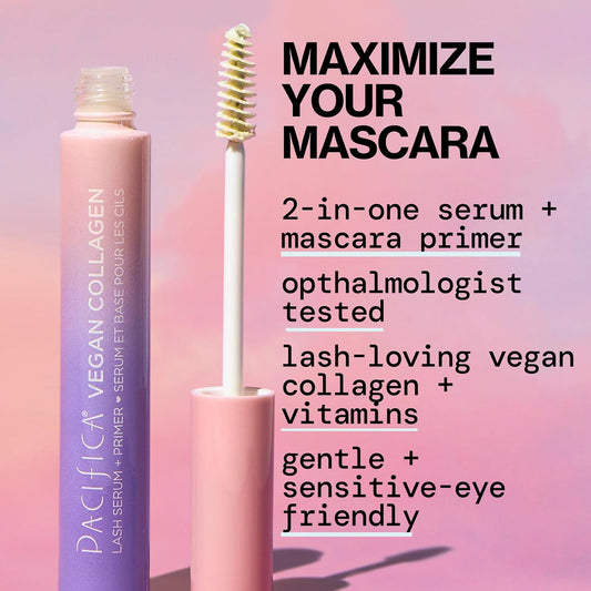 Pacifica Vegan Collagen Lash Serum & Clear Mascara Primer, Conditioning Formula with Vitamin B5 & E, 0.24 fl oz (7 ml)