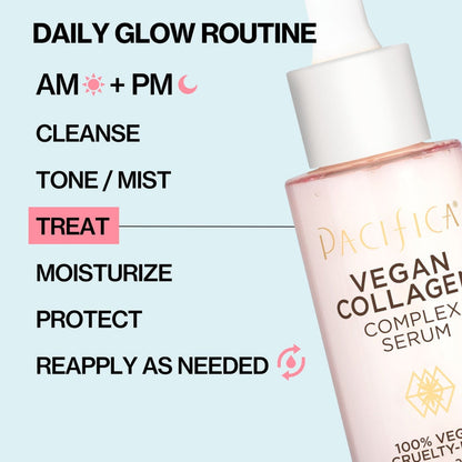 Pacifica Beauty Vegan Collagen Complex Serum, Hydrating Face Serum with Vegan Collagen & Botanical Extracts, 1 fl oz (29 ml)