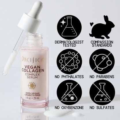 Pacifica Beauty Vegan Collagen Complex Serum, Hydrating Face Serum with Vegan Collagen & Botanical Extracts, 1 fl oz (29 ml)