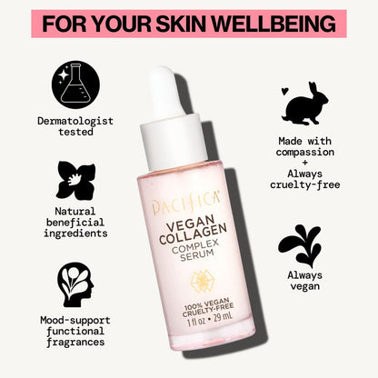 Pacifica Beauty Vegan Collagen Complex Serum, Hydrating Face Serum with Vegan Collagen & Botanical Extracts, 1 fl oz (29 ml)