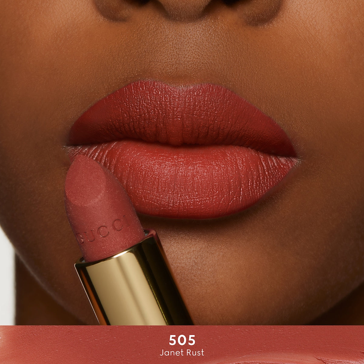 Gucci Rouge à Lèvres Mat Lipstick 505 Janet Rust, Rusty Red, 0.12 oz (3.5 g)