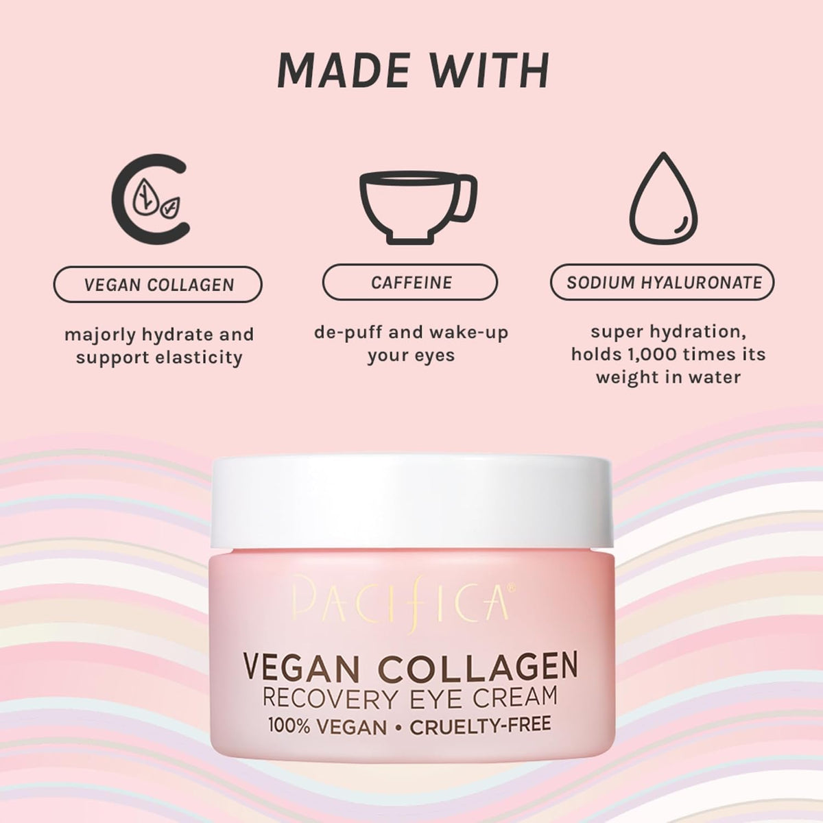 Pacifica Vegan Collagen Overnight Recovery Cream, Hydrating Face & Under Eye Night Moisturizer with Hyaluronic Acid & Caffeine, 0.5 fl oz (15 ml)