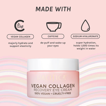 Pacifica Vegan Collagen Overnight Recovery Cream, Hydrating Face & Under Eye Night Moisturizer with Hyaluronic Acid & Caffeine, 0.5 fl oz (15 ml)