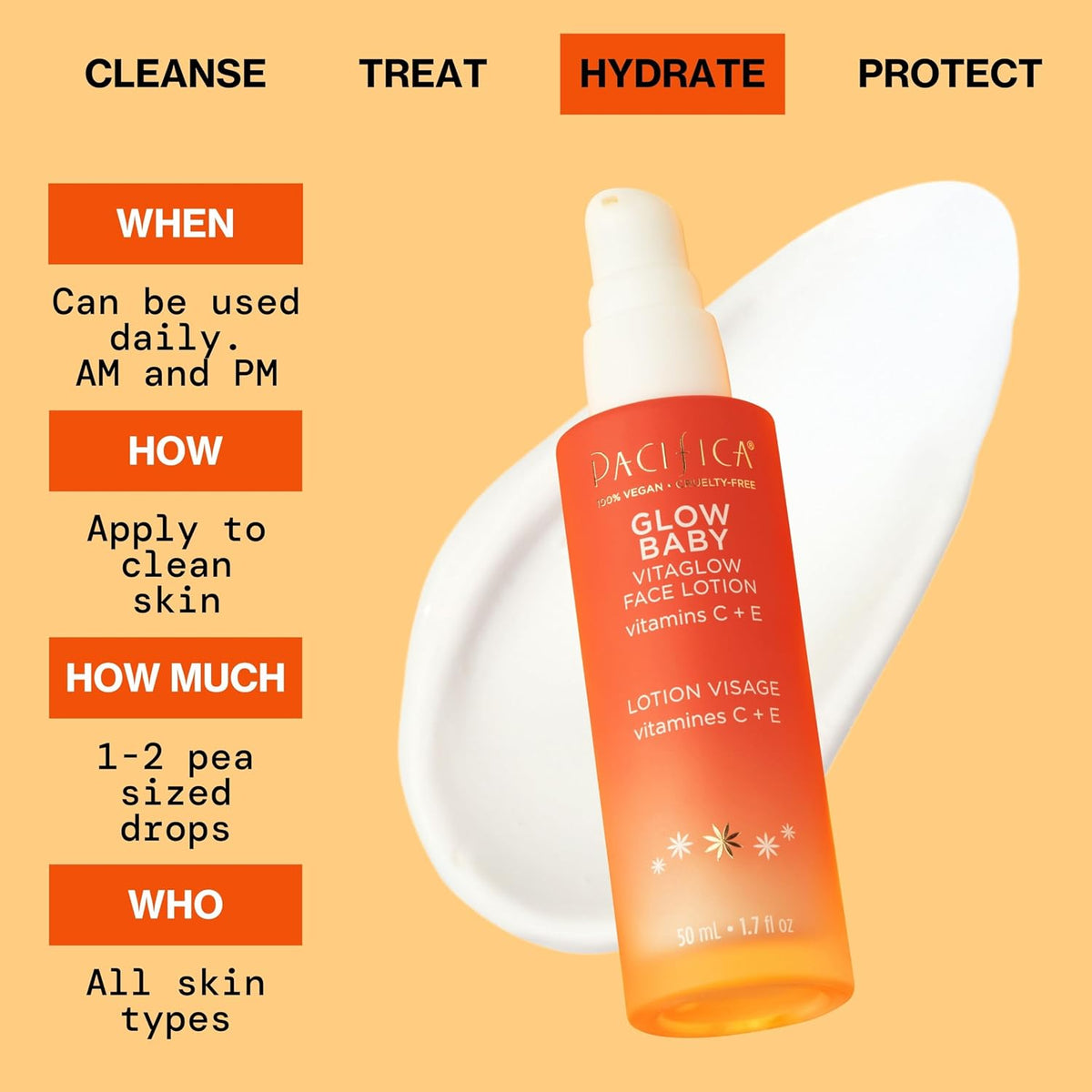 Pacifica Glow Baby VitaGlow Face Lotion, Vitamin C Brightening & Hydrating Face Moisturizer with Vitamin E, 1.7 fl oz (50 ml)