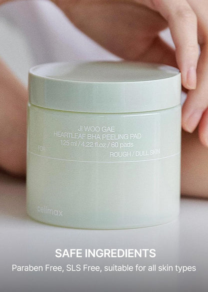 CELIMAX Ji.Woo.Gae Heartleaf BHA Peeling Pads, Double-Sided Exfoliating Toner Pads for Pore Care & Hydration, 60 Pads (125 ml)