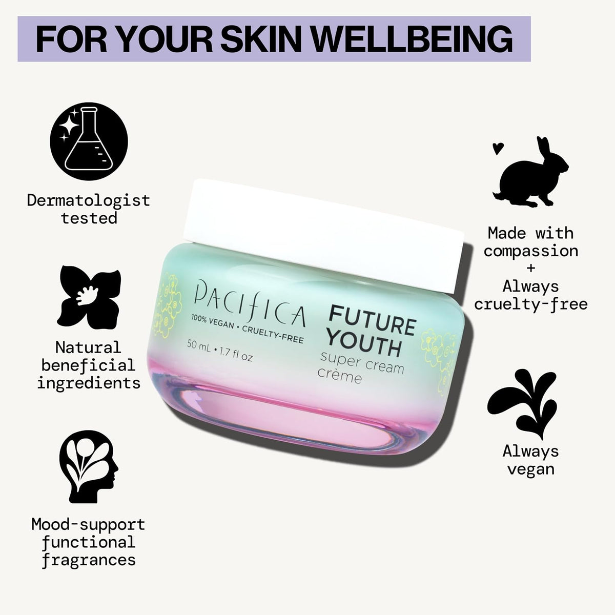 Pacifica Future Youth Super Cream Anti-Aging Face Moisturizer with Peptides & Antioxidants, 1.7 fl oz (50 ml)