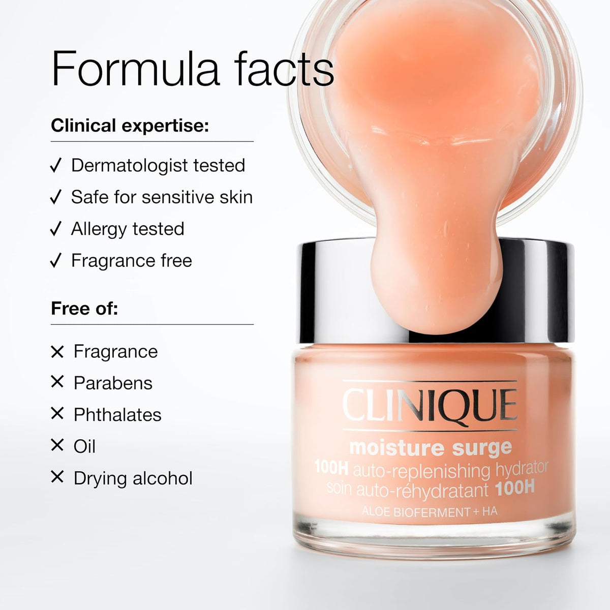 Clinique Moisture Surge 100H Auto-Replenishing Hydrator Oil-Free Face Moisturizer with Hyaluronic Acid, Aloe Bioferment and Vitamins C + E, 50ml