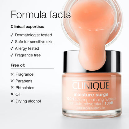 Clinique Moisture Surge 100H Auto-Replenishing Hydrator Oil-Free Face Moisturizer with Hyaluronic Acid, Aloe Bioferment and Vitamins C + E, 50ml