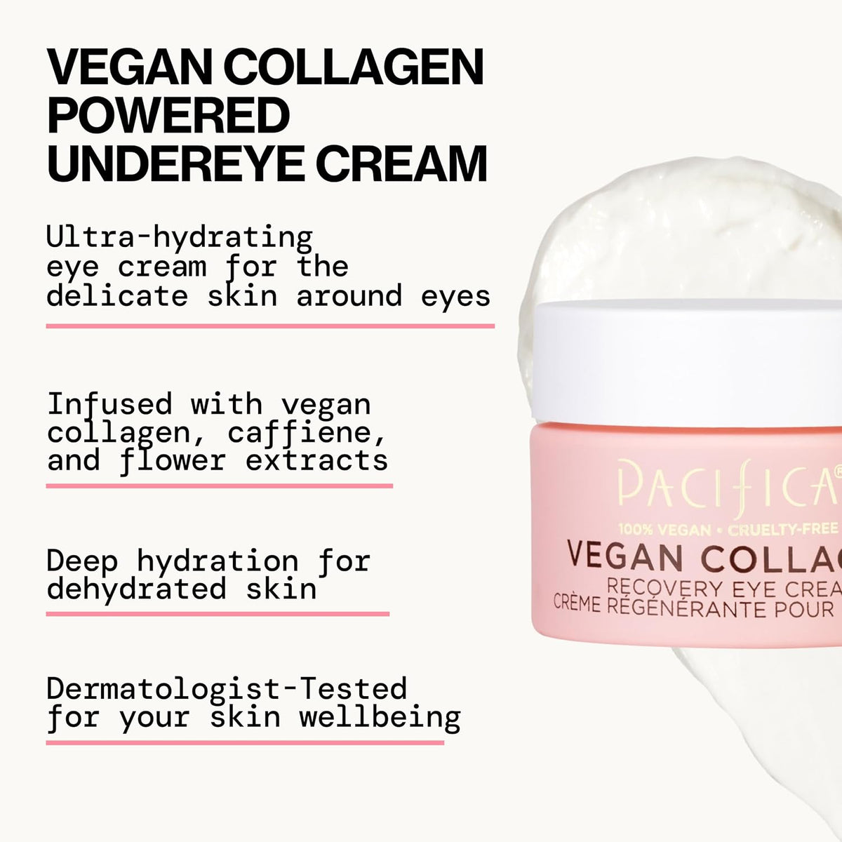 Pacifica Vegan Collagen Overnight Recovery Cream, Hydrating Face & Under Eye Night Moisturizer with Hyaluronic Acid & Caffeine, 0.5 fl oz (15 ml)