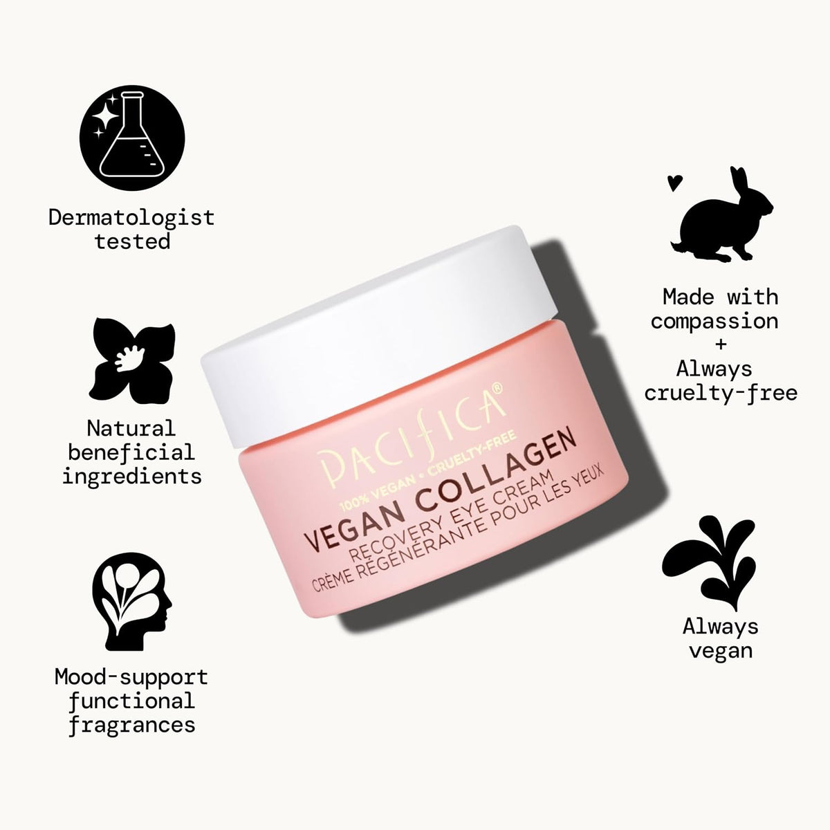 Pacifica Vegan Collagen Overnight Recovery Cream, Hydrating Face & Under Eye Night Moisturizer with Hyaluronic Acid & Caffeine, 0.5 fl oz (15 ml)