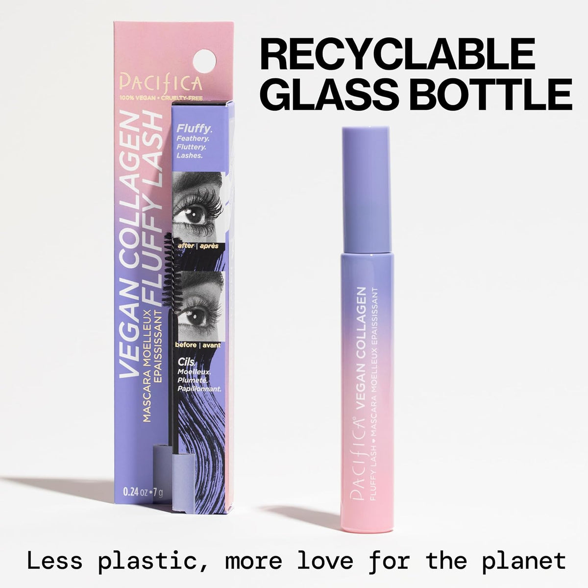 Pacifica Vegan Collagen Fluffy Lash Mascara, Black Lengthening & Volumizing Mascara with Plant-Based Fibers, 0.24 oz (7 g)