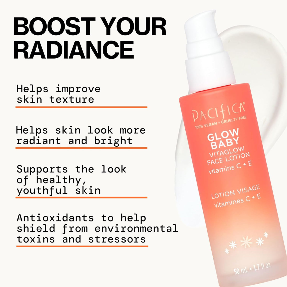 Pacifica Glow Baby VitaGlow Face Lotion, Vitamin C Brightening & Hydrating Face Moisturizer with Vitamin E, 1.7 fl oz (50 ml)