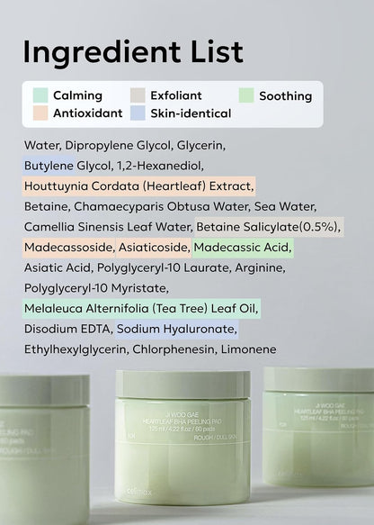 CELIMAX Ji.Woo.Gae Heartleaf BHA Peeling Pads, Double-Sided Exfoliating Toner Pads for Pore Care & Hydration, 60 Pads (125 ml)