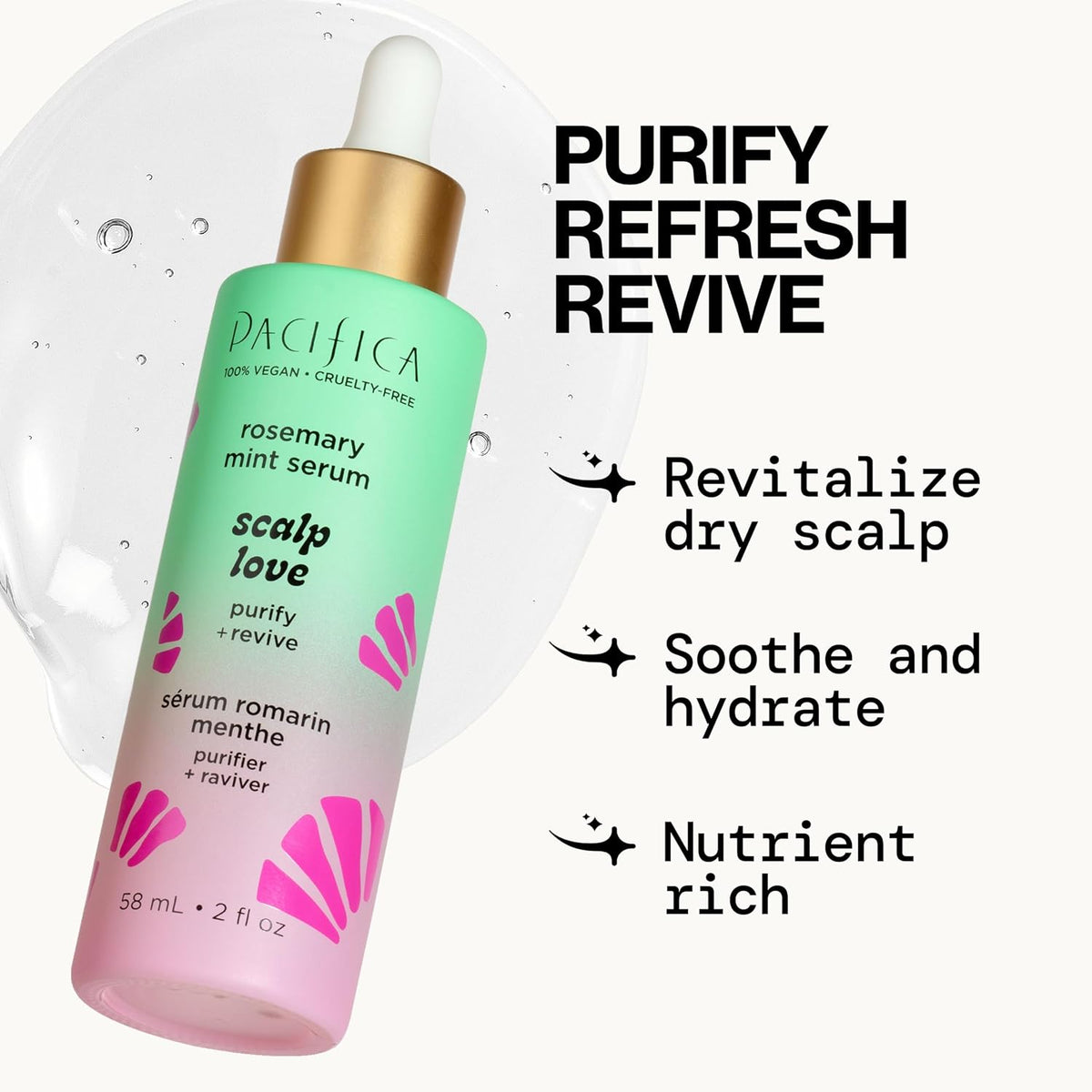 Pacifica Beauty Scalp Love Rosemary Mint Serum, Detoxifying & Hydrating Scalp Treatment, 2 fl oz (58 ml)