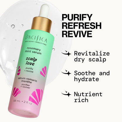 Pacifica Beauty Scalp Love Rosemary Mint Serum, Detoxifying & Hydrating Scalp Treatment, 2 fl oz (58 ml)