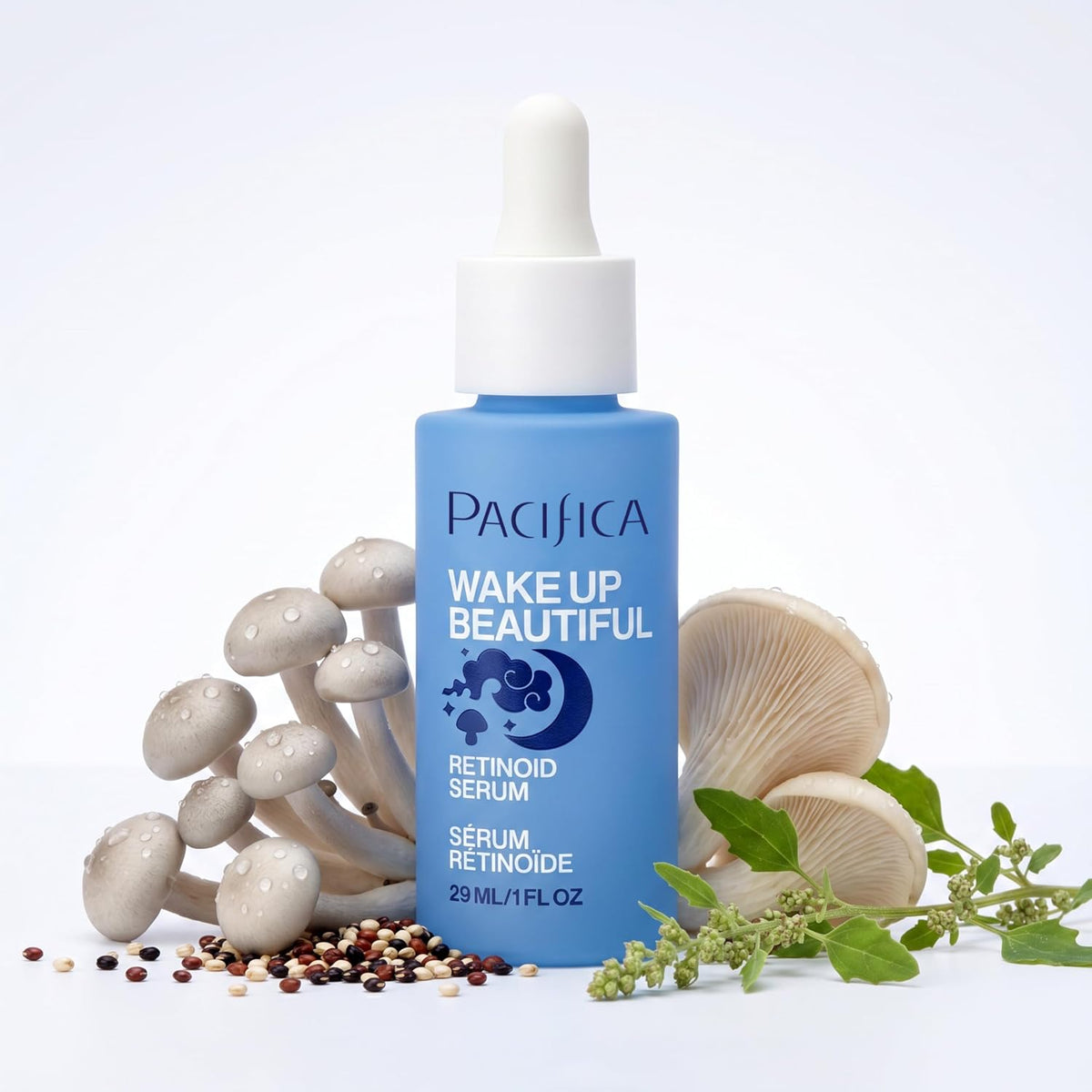 Pacifica Wake Up Beautiful Retinoid Night Serum with Melatonin & Mushroom Extracts, Anti-Aging Facial Serum, 1 fl oz (29 ml)