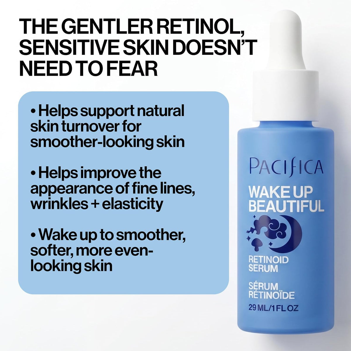 Pacifica Wake Up Beautiful Retinoid Night Serum with Melatonin & Mushroom Extracts, Anti-Aging Facial Serum, 1 fl oz (29 ml)