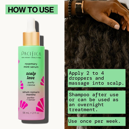 Pacifica Beauty Scalp Love Rosemary Mint Serum, Detoxifying & Hydrating Scalp Treatment, 2 fl oz (58 ml)