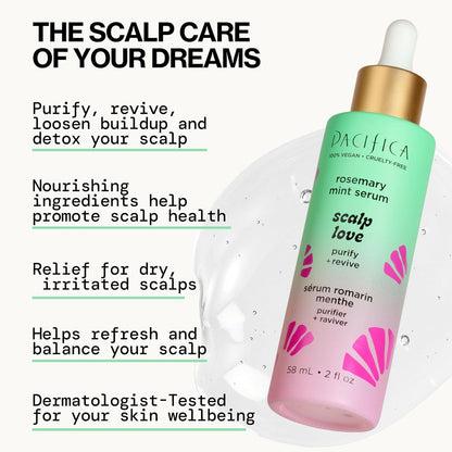 Pacifica Beauty Scalp Love Rosemary Mint Serum, Detoxifying & Hydrating Scalp Treatment, 2 fl oz (58 ml)