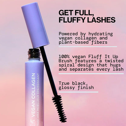Pacifica Vegan Collagen Fluffy Lash Mascara, Black Lengthening & Volumizing Mascara with Plant-Based Fibers, 0.24 oz (7 g)