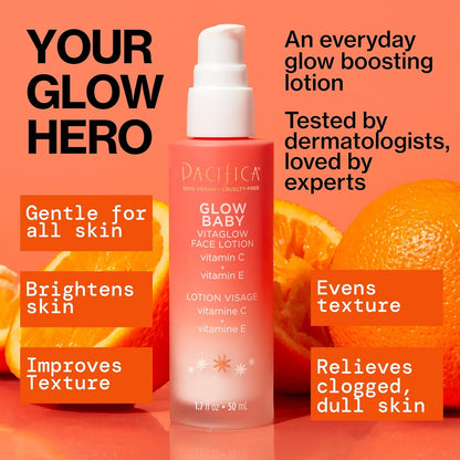 Pacifica Glow Baby VitaGlow Face Lotion, Vitamin C Brightening & Hydrating Face Moisturizer with Vitamin E, 1.7 fl oz (50 ml)