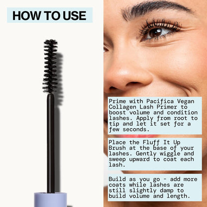 Pacifica Vegan Collagen Fluffy Lash Mascara, Black Lengthening & Volumizing Mascara with Plant-Based Fibers, 0.24 oz (7 g)