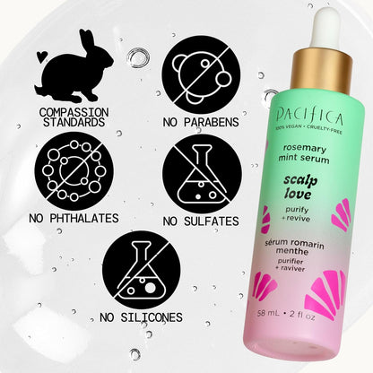 Pacifica Beauty Scalp Love Rosemary Mint Serum, Detoxifying & Hydrating Scalp Treatment, 2 fl oz (58 ml)