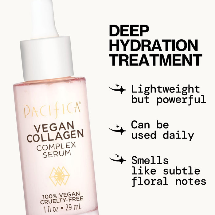 Pacifica Beauty Vegan Collagen Complex Serum, Hydrating Face Serum with Vegan Collagen & Botanical Extracts, 1 fl oz (29 ml)