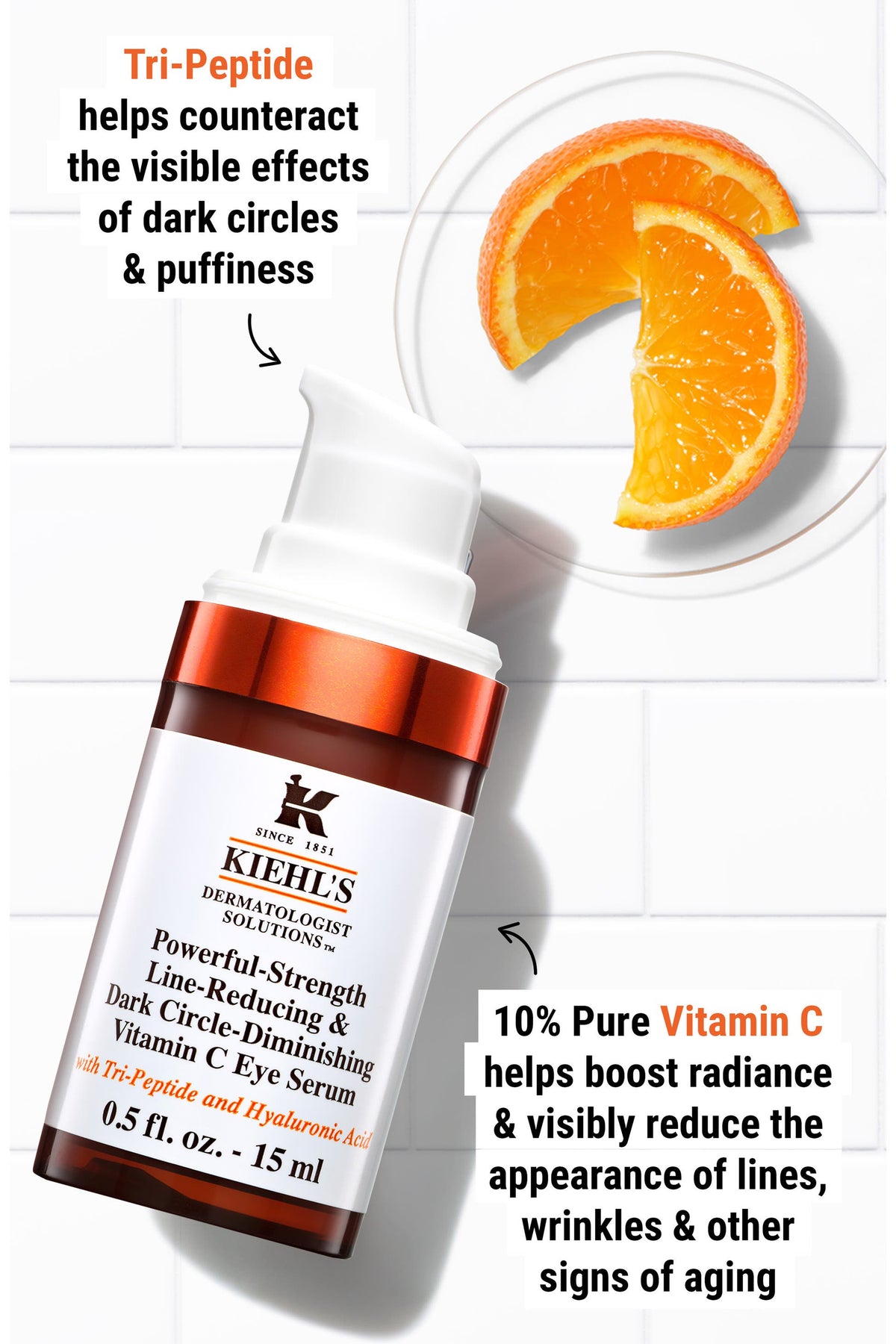 Kiehl's Powerful-Strength Eye Serum with 10% Pure Vitamin C, Tri-Peptide & Hyaluronic Acid, 15 ml